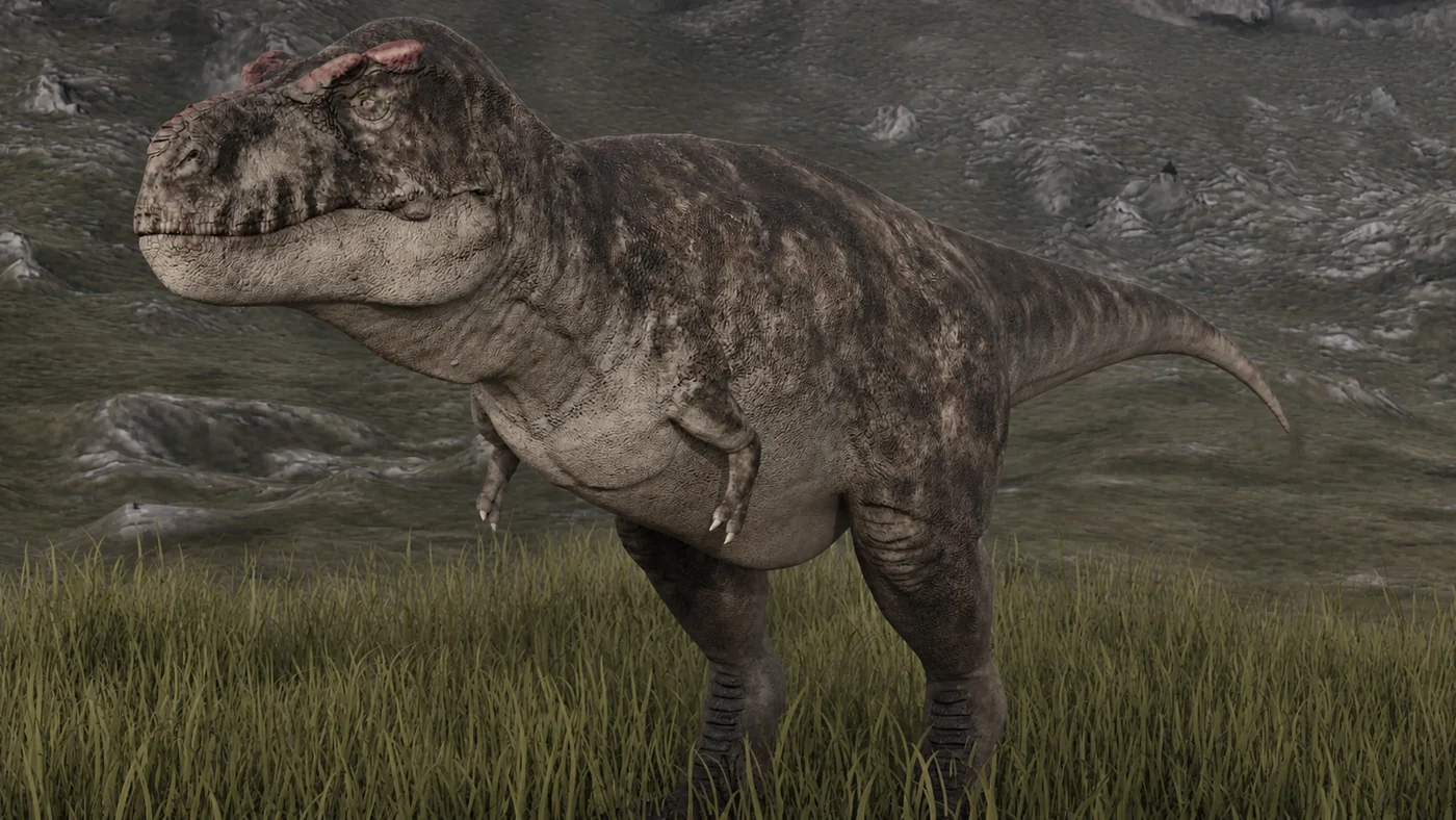 Tyrannosaurus animation test in a bright grass environment